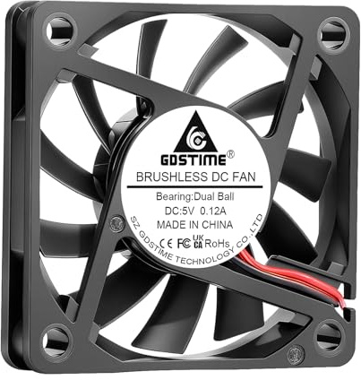 GDSTIME 5V 60mm Fan Small 60mm x 10mm DC Brushless Cooling Fan 2 Pin Dual Ball Bearing 3500 RPM 14.3 CFM 6010 For 3D Printers Heatsinks Inverters DVRs or Small fans Replacement