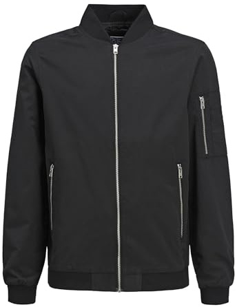 JACK & JONES Boys Bomber Jacket Full Zip Outdoor Warm Long Sleeve Casual, Black Colour, UK Size 12 Years