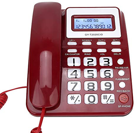 ASHATA Corded Telephone, Wired Telephone with Speaker Voice Recorder and Caller ID Display, Calculater, Big Buttons, Mute Mode, Dual interface, Red/Black/White(red)