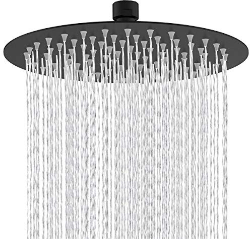 Drenky Regendusche Schwarz, 12 Zoll Runder Großer Duschkopf Aus A2 Edelstahl, 304 SUS Prüfzeichen, 144 Anti-Kalk Düsen, 30x30cm