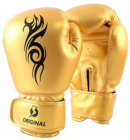 XJST Grad Boxing Handschuhe für Männer & Frauen, Boxen Kickboxing Muay Thai Trainingshandschuhe Sparring Bunching Bag Mitts, zum Schlagsack, Kickboxing,Gold,14oz