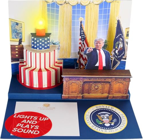 Donald Trump Pop Up Birthday Card with Real Voice, Lights & Music - Plays Hail to the Chief In 3D Oval Office, Funny Political Birthday Card for Dad, Republican Gag Gift, Original Cake Design
