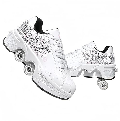 Rollschuhe für Mädchen, Sneaker, Roller, Skateboardschuhe, Sneaker, mit Rollen, Sport, Gymnastik, Mode, Mehrzweck, Kick Roller Shoe für Jungen und Mädchen