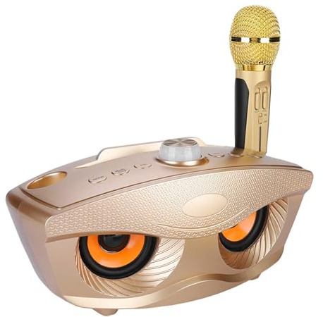 Cuifati Karaoke-Maschine, Tragbares PA-Verstärker-Lautsprechersystem mit 2 Drahtlosen Mikrofonen, Home-KTV-Lautsprecher für Home-Party-Meeting-Hochzeiten(Gold)