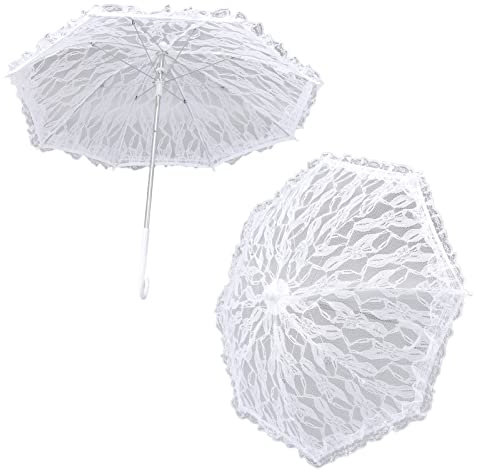 HEEPDD WeißEr Spitzen-Sonnenschirm-Regenschirm, Party-Leichter Spitze-Sonnenschirm-Regenschirm-Kunststoffgriff