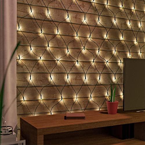 100er LED-Lichternetz | warmweiß | batteriebetrieben | innen & außen | Kabel Grün | Timerfunktion