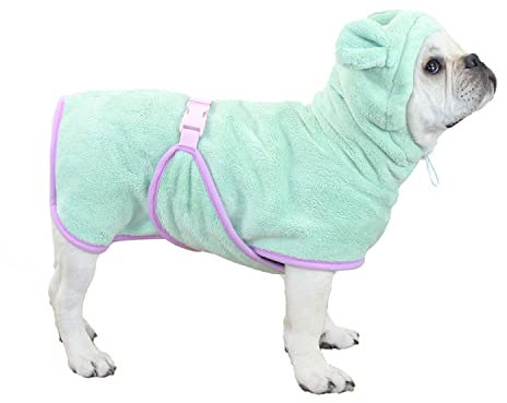 Blue Dream Island Hunde-Bademantel, Mikrofaser, schnell trocknend, saugfähig, Kapuzen-Badetuch für Welpen, kleine, mittelgroße und große Hunde, Katzen_S (grün)