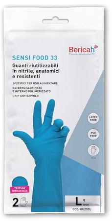 Bericah,Sensi Food 33,Guanti Industriali in Nitrile, Taglia L,1 Paio