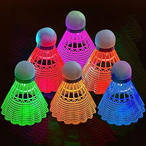 YeahBoom Lot de 6 balles de badminton LED en nylon - Pour activités sportives en intérieur et en extérieur