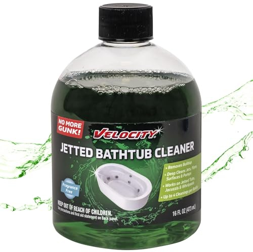 Velocity Jetted Bathtub Cleaner – Complete Jetted Tub, Jacuzzi & Whirlpool Cleaner Effectively Removes Soap Scum, Grime, and Biofilms from Jets, Pipes, & Tubes