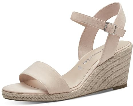 Tamaris Damen Plateau Sandalen Textil Vegan Keilabsatz Sommer; NUDE/beige; 40