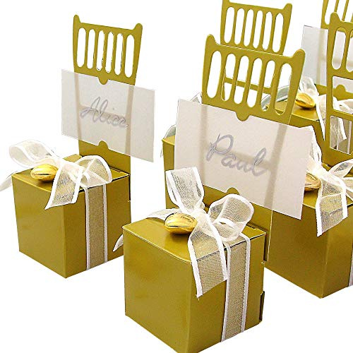 EinsSein 48x Kartonage Stuhl Gold Gastgeschenke Hochzeit Hochzeitsmandeln Verpackung Box Tischdeko Kartonagen Schachteln Taufe Geschenkboxen Süßigkeiten Taufmandeln Tischkarten Bonboniere Wedding