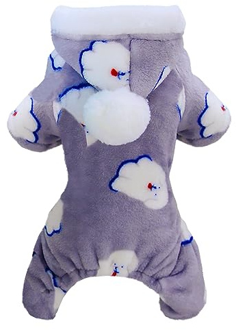 Izefia Hund Pullover Kleidung Fleece Wolle Winter Warmes Sweatshirt 4-Beine Jumpsuit Pyjamas Mit Schneeballkappe für Kleine Mittlere Hunde Katze