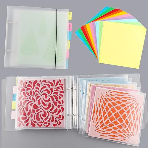 OTCRAFT 130 pages - 1 lot de pochoirs de 15,2 x 15,2 cm - Pochoir de rangement pour biscuits - Classeur de rangement pour tampons et pâtisseries - Scrapbooking - Matrices de découpe
