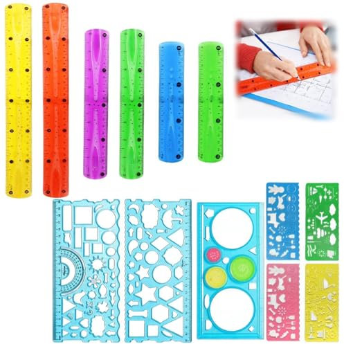 13 Stücke Flexibles Lineal Set, multifunktionales geometrisches lineal lineal set, 30cm lineal lineal 20 cm lineal 15cm grundschule Bunt Lineal Weich, Transparent Lineal, Bruchsicher Biegbares