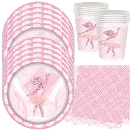 HGSHUO Ballerine Vaisselle de Fête Anniversaire Décorations Ballerine Assiettes Gobelets Serviettes Mariage Baby Shower Vaisselle Décorations de Fête 10 Invités