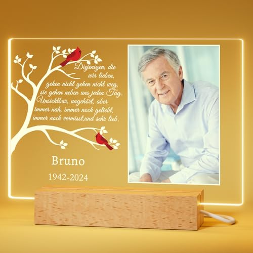 Bemaystar Personalisierte Gedenk-Nachtlampe Kondolenzgeschenk Kundenspezifische Gedenk-Plakette Gedenk-Lampe Bilderrahmen Dekoration Geschenk Memory Foto Papa Mama Großeltern Tod Geschenk