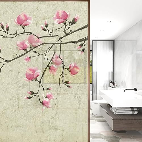 Sichtschutzfolie 3D Fensterfolie Glasdekorfolie PVC für Badezimmer Kinderzimmer Küche,Schlafzimmer Wohnzimmer Esszimmer Büro Hotels Klassenzimmer 44.5x300 cm Rote Blume