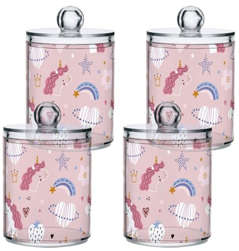 GAIREG Cute Unicorns Heart Planet 4 Pack Plastic Cotton Swab Ball Pad Holder, Apothecary Jars Bathroom Toothbrush