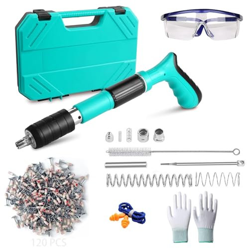 Yabingbos Manuelle Nagelpistole mit 5 Stufen einstellbarer Leistung, Tragbare Bolzenschussgerät mit 120 Stück runden Nägeln für Decken, Rohre, Stromkreisinstallation, Innendekoration(Bleu)