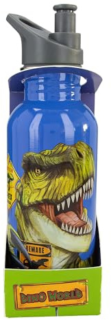 Depesche Dino World Danger 12900 Drinking Bottle in Blue with Trex Motif, Sports Bottle with Leak-Proof Drinking Cap, Capacity Approx. 600 ml