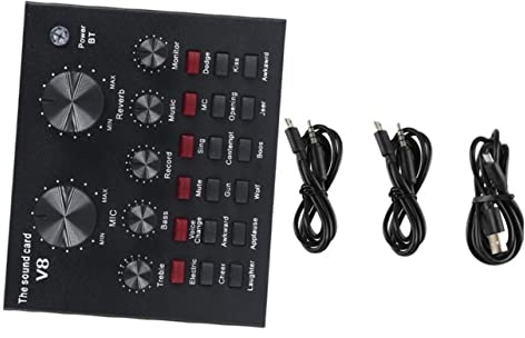 UPKOCH Aufnahme Soundkarte mit Kondensatormikrofon Satz Metall Schwarz Mikrofonlautstärke und Hallregler für Live Streaming und Musikaufnahmen
