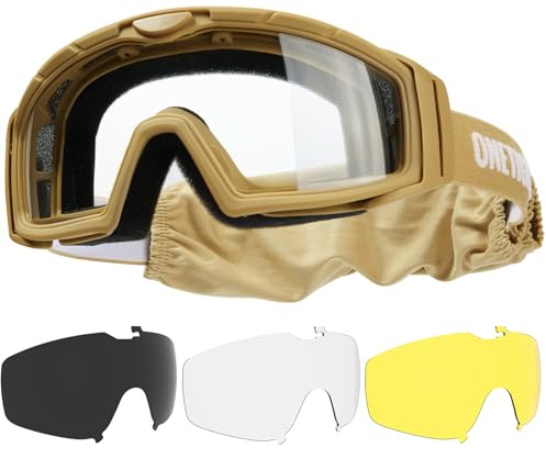 OneTigris Airsoft glasögon, taktiska skyddsglasögon med 3 utbytbara objektiv, jaktglasögon med CE EN166 och ANSI Z87.1, Airsoft glas för paintball, jakt, CS, cykling, utomhus, coyote brun