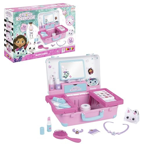 Smoby Gabbys Dollhouse Beauty Vanity for Kids - Children's Beauty Case - Style, Hair, Nails & Makeup with Accessories