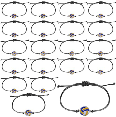 Mikovivi 20pz Braccialetti con Ciondoli per Feste Sportive, Braccialetti Palloni Sportivi Ispiratori Braccialetti Tema Sportivo Braccialetti Sportivi Regolabili Gioielli Donne Uomini (Pallavolo)