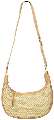 Mini Wicker Straw Bag - Half Moon Crossbody Beach Handbag With Raffia, Woven Design, Retro Dumpling Style for Women