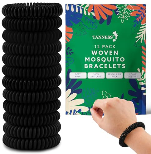 Tanness 12 Pack Mosquito Repellent Bracelet – Non-Toxic DEET-Free Bug & Insect Repellent Bands, Waterproof Mosquito Bands, Bracelets, Travel & Holiday Essentials for Kids & Adults