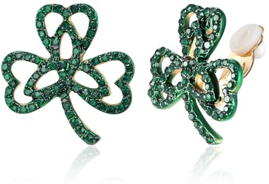 EVER FAITH Glücksklee Ohrclips St. Patrick's Day grün kristall keltischer Knoten Clip on Ohrringe ohne ohrlöcher Irischer Schmuck Geschenk für Damen Gold-Ton