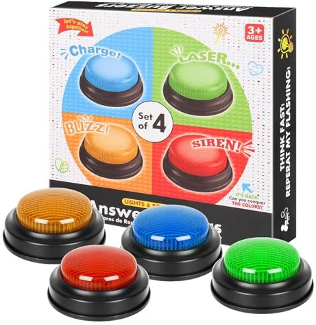 GkgWuxf 4 Pièces 9x9cm Learning Buzzers Answer Buzzers pour Enseigner avec Salle De Classe, Jouets À Boutons Sonores Et Lumineux Buzzer avec Lumière Et Son, Buzzer pour Jeux De Questions