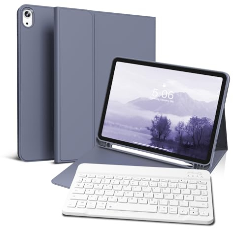 GKABXY Étui avec clavier pour iPad Air 11 2025 2024 (M3/M2), iPad Air 5 4 2022/2020 10,9, coque arrière en TPU souple avec porte-stylo, magnétique amovible, violet