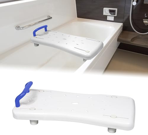 UISEBRT Tavoletta per vasca da bagno per anziani, seduta per vasca da bagno, sedile con manico e ripiano per sapone, lunghezza 70 cm, bianco e blu