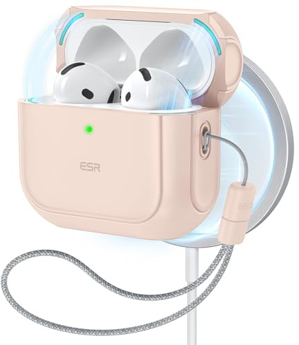 ESR für AirPods 4 Hülle, kompatibel mit AirPods 4 Gen (2024) (USB-C), Unterstützt kabelloses Laden, Schutzhülle mit Handschlaufe, Magnetischer Deckel, Orbit Hybrid Hülle, Wüstentitan