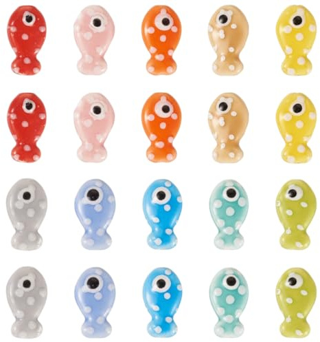 FASHEWELRY 20 perline in porcellana multicolore a forma di pesce, fatte a mano, perline distanziali colorate sfuse per braccialetti fai da te, portachiavi, gioielli artigianali