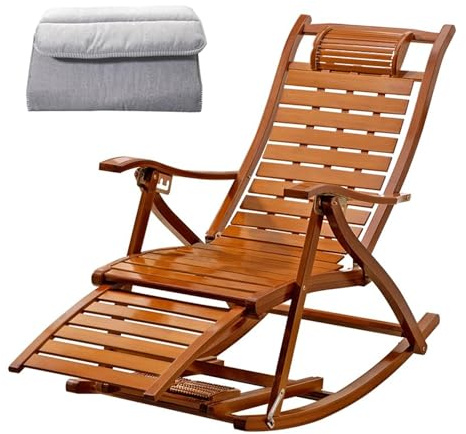 AIOJXHY Sdraio a Dondolo in Legno, Sedia Reclinabile Pieghevole da Esterno, Lettino Prendisole da Giardino Regolabile in 5 Posizioni, Poltrona Relax con Cuscino per Balcone Terrazza Prato