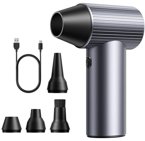 Hifound 300.000 RPM Soplador de Aire de Metal - Soplador Aire Comprimido para PC con 3 Velocidades Ajustables - Soplador de Aire Inalámbrico Recargable para Teclados, Automóviles, Hogar y Exteriores