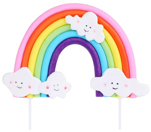 Rainbow Cake Topper, Soft Pottery Rainbow Cakes Decorations with Cloud, Cake Topper for Birthday Party and Wedding Supplies