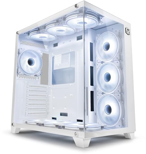Vibox VTX-6W Boîtier PC de jeu ATX, blanc, 10 ventilateurs RVB Infinity 120 mm, verre trempé, triple support de radiateur de 360 mm