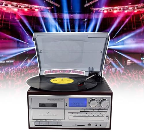 HCAUYNN Tocadiscos Moderno, Tocadiscos Vintage De 3 Velocidades, con Altavoces Integrados, Reproductor De CD, ConexióN A Ordenador PortáTil, para Entretenimiento,Silver