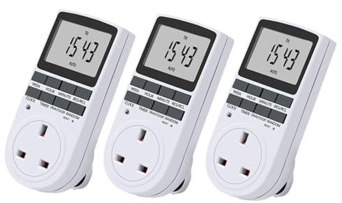 MVOSJFIE 3X UK Plug Digital Timer Plug Socket, Electrical Programmable Plug in Timer Switch for Light, B and More, 13A/2900W Max