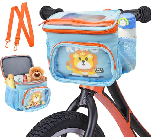 Cyiecw Bolsa de Manillar para Niños con Correa el Hombro, Cesta de Bicicleta Delantera Infantil para Niños, Accesorios Impermeables de Bicicleta de Equilibrio, Triciclo, Scooter