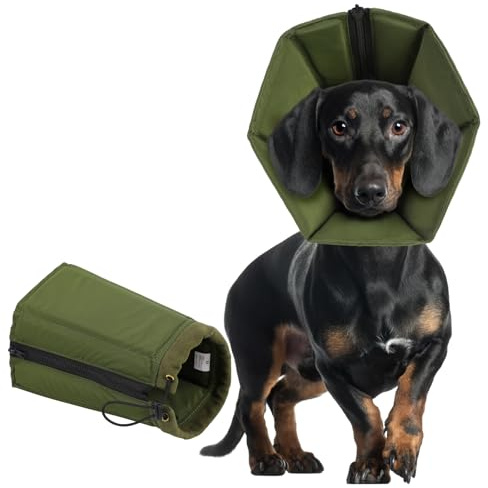 KONVINIT Halskrause Hund Weich Halskrause für Hund Hundekragen Leckschutz Hunde Halskrausen Faltbar Wasserabweisend Lärmarm–ideal für Welpen & ängstliche Hunde,Dog Cone Collar for After Surgery,Grün,S
