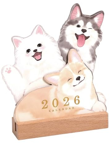 Xijobido Calendario de mesa, calendario 2026 para oficinas temáticas de mascotas, diseño de cachorro, gatito, base de madera, agenda académica para citas, trabajo, profesor, aula, oficina en casa
