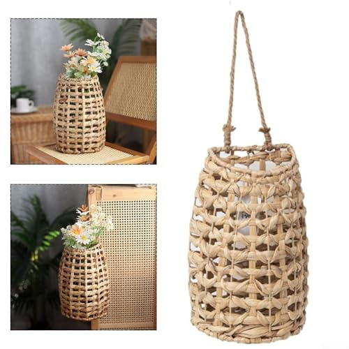 Yuanpgky Panier de fleurs en jacinthe d'eau fabriqué à la main pour décoration murale ou à suspendre, pot de fleurs naturelles tissées pour fleurs artificielles séchées, 23 x 13 x 30,5 cm