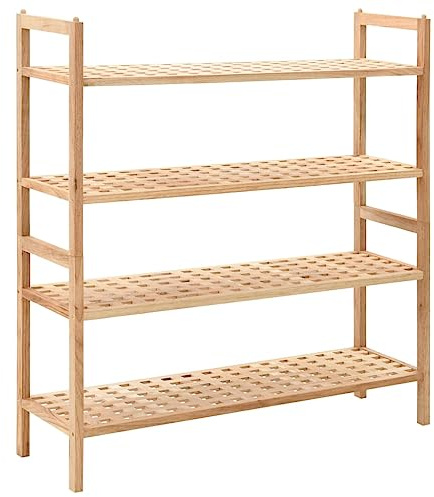 HaoChrymec Zapatero de Madera Maciza de Nogal, Estantería con 4 Estantes, Shoe Rack, Organizador Zapatos, Estantería Zapatos, Color Natural, 69 x 26 x 81 cm