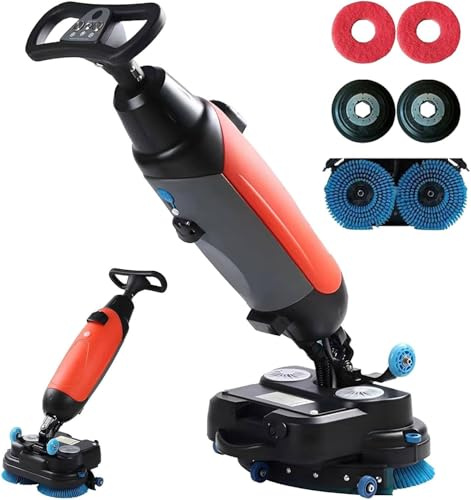GEHPYYDS 36V Commercial Floor Scrubber, 10.5A Power with 2x250W Brush Motors & Dual Water Tanks (4.5L+7.5L), Automatic Scrubber Dryer,Floor Cleaners for Different Materials Red