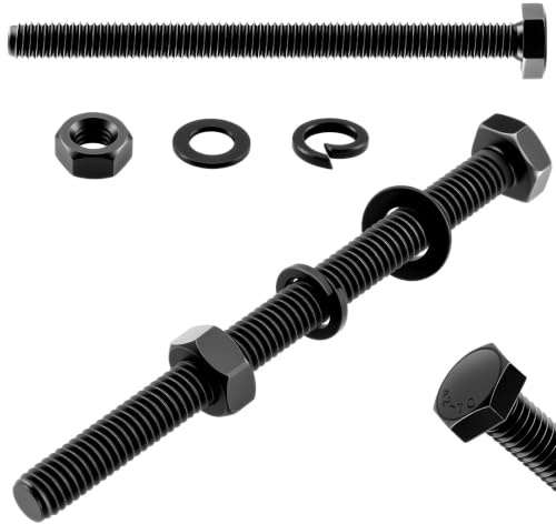 TXXATX 15 Piezas Tornillos M6x50 mm Hexágono Exterior Tornillos Acero Inoxidable DIN 933 con Tuercas Hexagonales Arandelas Elásticas y Arandelas Negro para Máquinas Automóviles Muebles